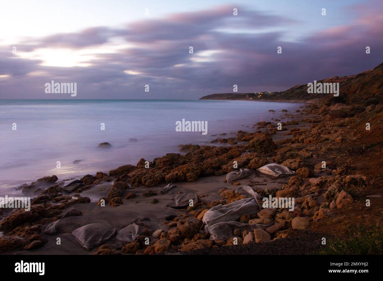 A scenic shot of a rocky beach in Port Willunga, Adelaide, Australia Stock Photo
