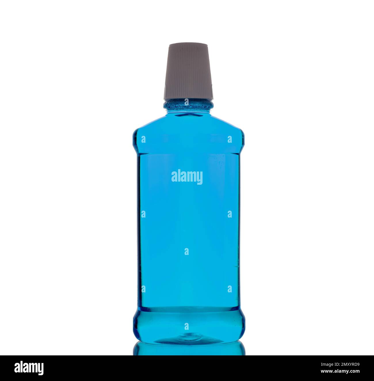 One bottle of mouthwash, macro, isolated on white background Stock