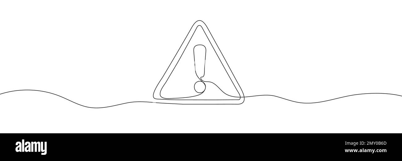 The exclamation mark is drawn with a single line. Linear background. Exclamation mark in one solid line. Vector illustration Stock Vector