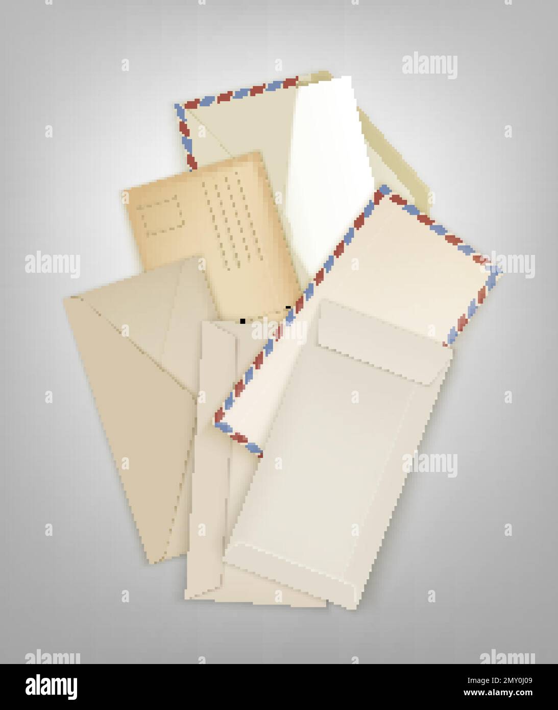 Standard rectangular envelopes bunch mockup for postal delivery
