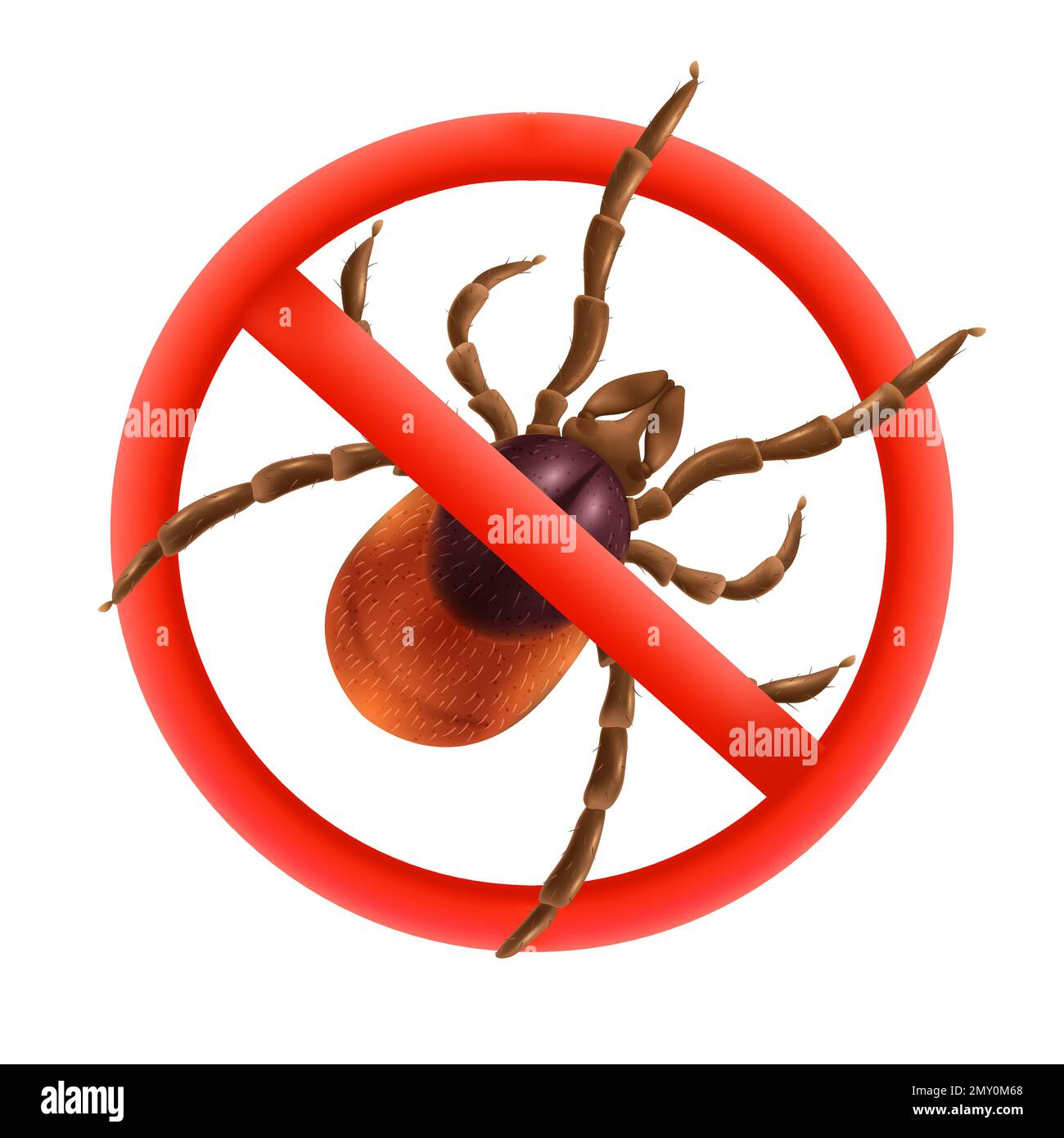 Realistic spider mite stop concept with red prohibition sign for the tick vector illustration Stock Vector