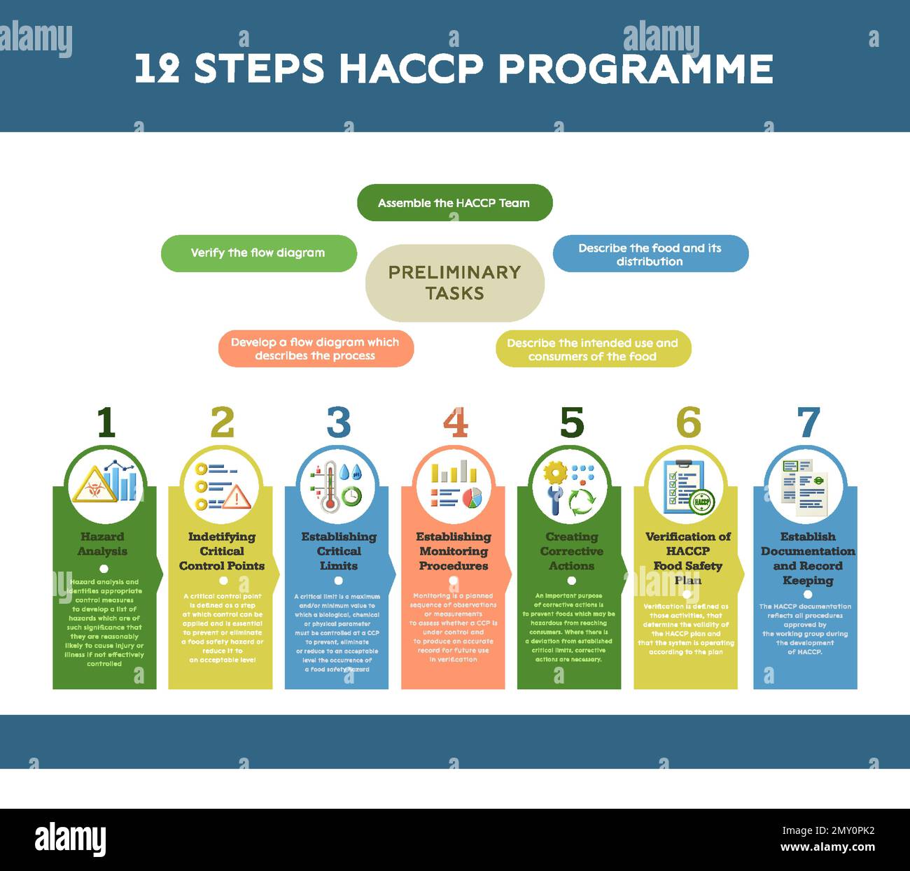 Haccp Food Safety Infographics With Round Icons For Numbered Categories