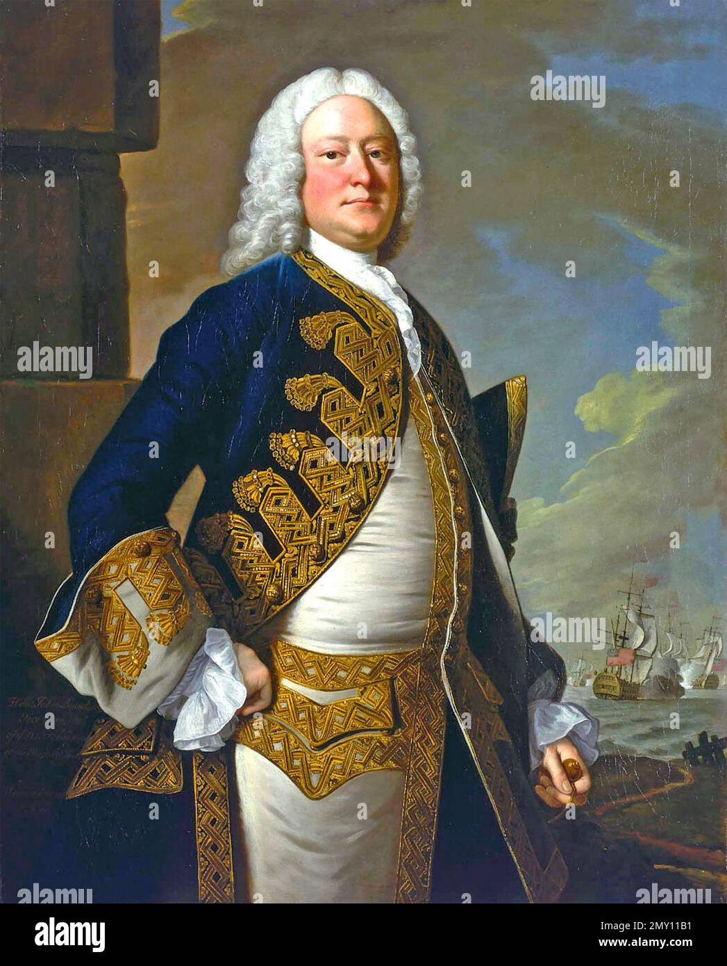 JOHN BYNG (1704-1757) Royal Navy officer executed by firing squad i14 March 1757. Portrait by Thomas Hudson Stock Photo