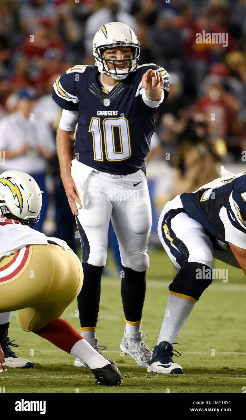 San Diego Chargers quarterback Kellen Clemens yells to his team during the  second half of an NFL preseason football game against the San Francisco  49ers Thursday, Sept. 1, 2016, in San Diego. (