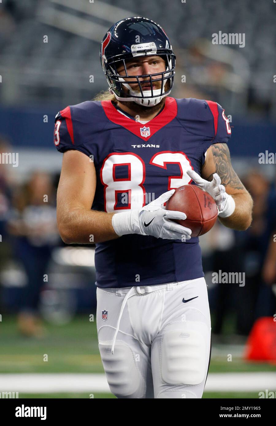 Houston Texans tight end Jordan Murray takes passes during the NFL football  team's training camp Thursday, July 27, 2023, in Houston. (AP Photo/Michael  Wyke Stock Photo - Alamy