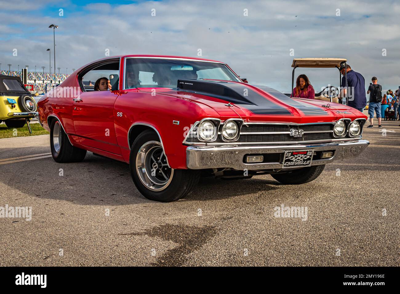 Daytona Beach, FL - November 26, 2022: Low perspective front corner view of a 1969 Chevrolet Chevelle SS Hardtop Coupe at a local car show. Stock Photo
