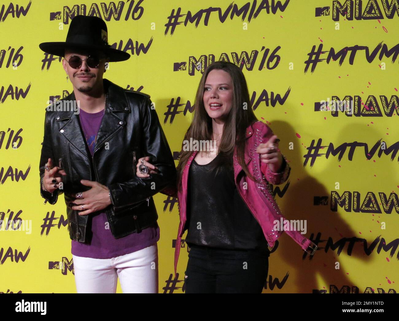 Mexican American Brother And Sister Duo Jesse And Joy Arrive To The Mtv Miaw Awards At The Pepsi