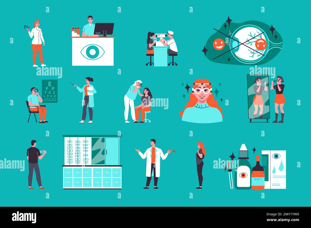 Ophthalmologist color set of eye structure eye testing chart eyesight