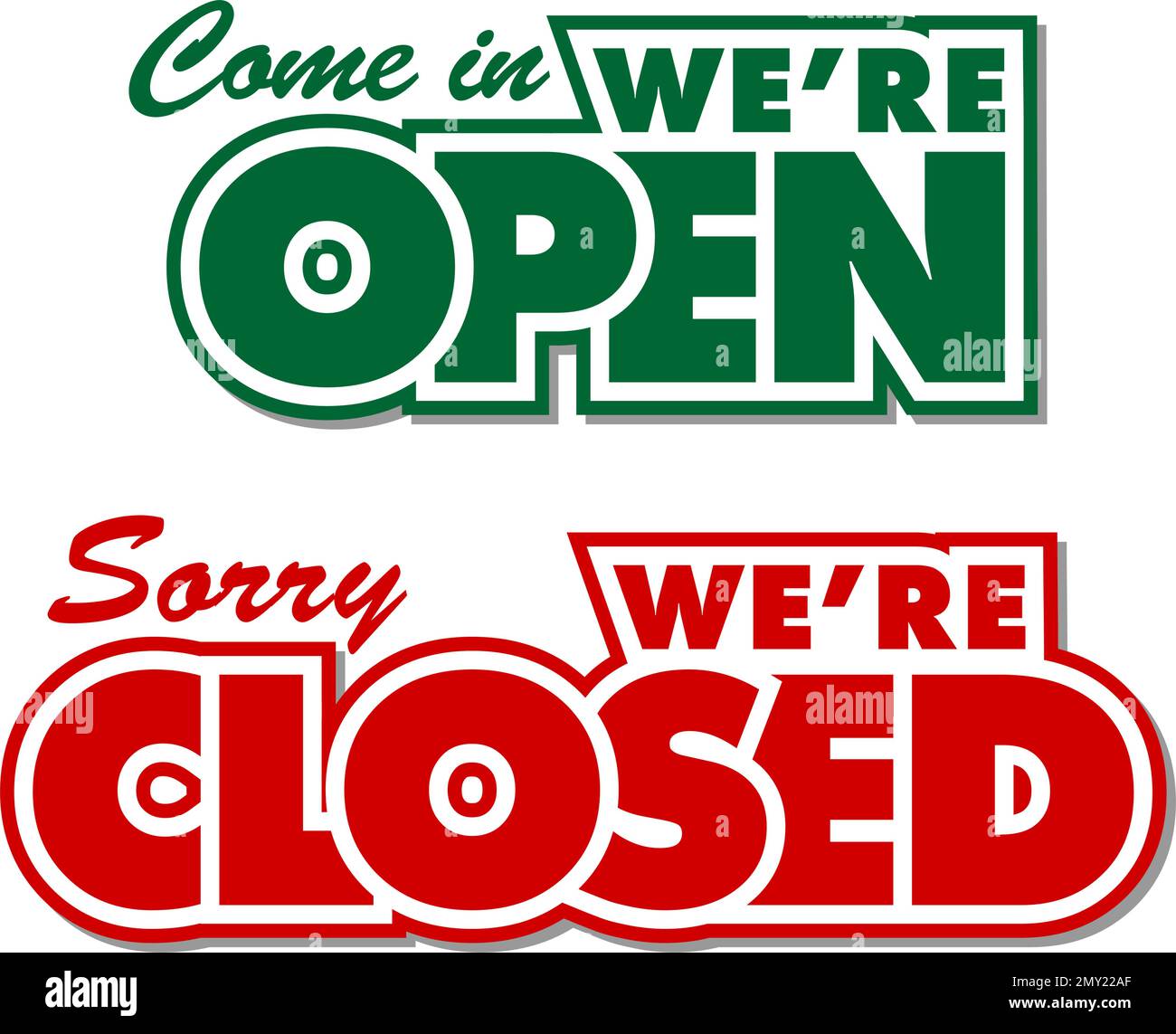 Lettering we are open closed for door sign. Vector template on