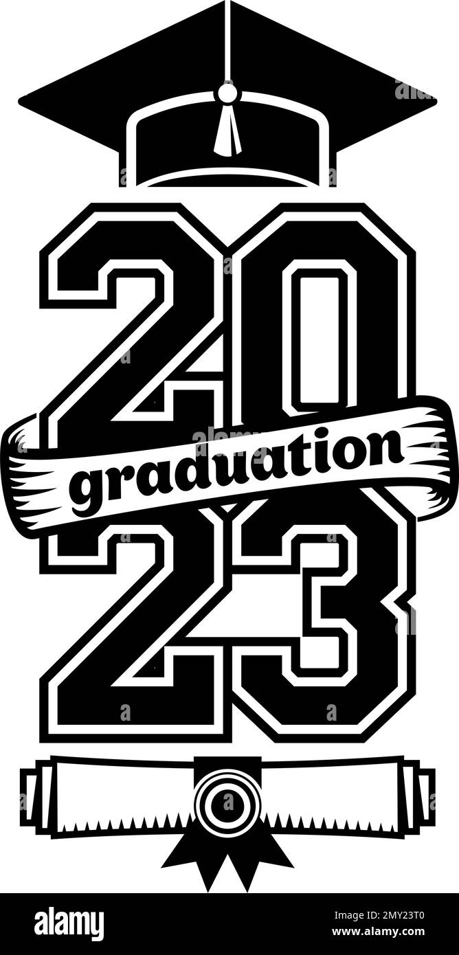2023 class graduate header. The concept of decorate congratulation for school graduates. Design for t-shirt, flyer, invitation, greeting card. Vector Stock Vector