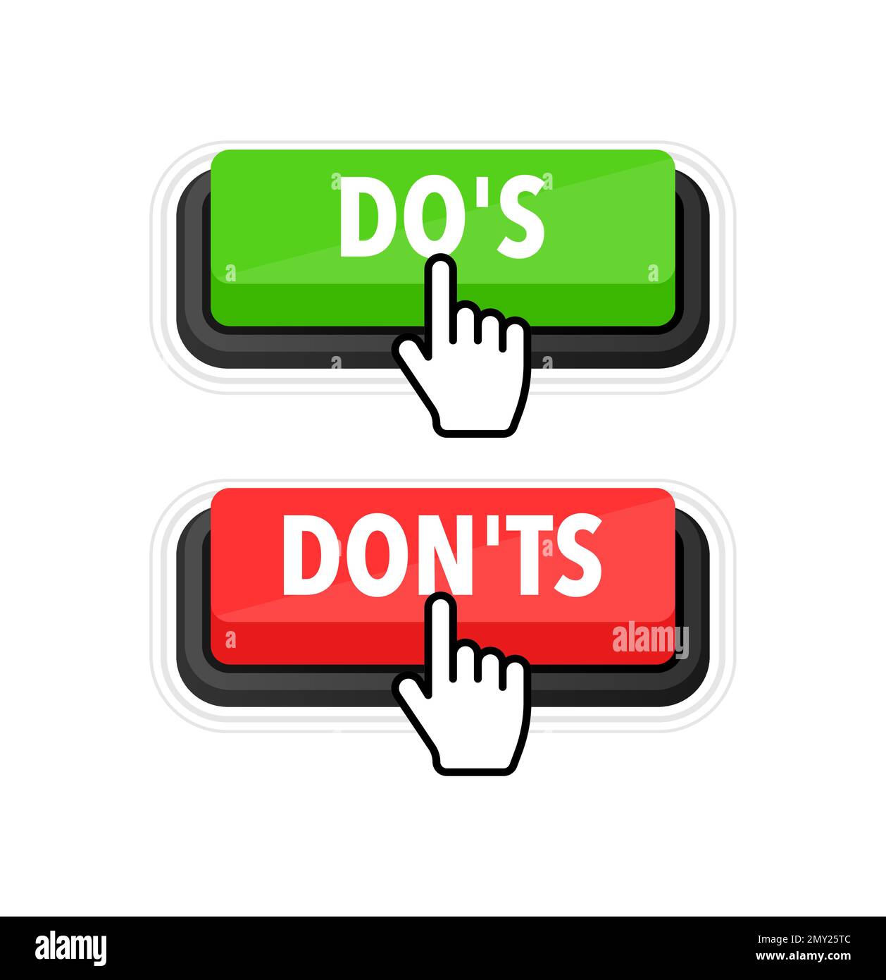 Dos and donts button. Good and Bad Icon. Positive and negative sign. Stock Vector