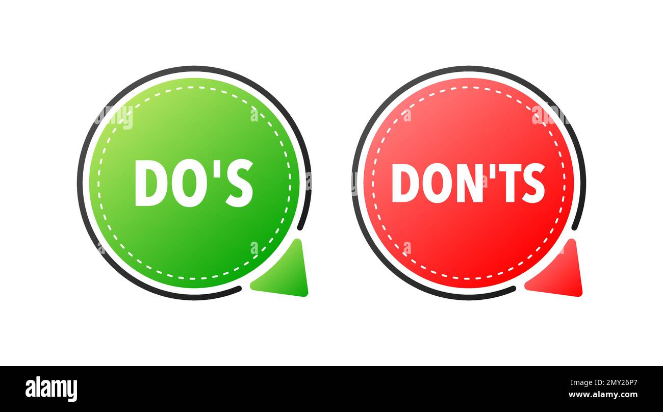 Dos and donts signs. Good and Bad Icon. Positive and negative sign. Stock Vector