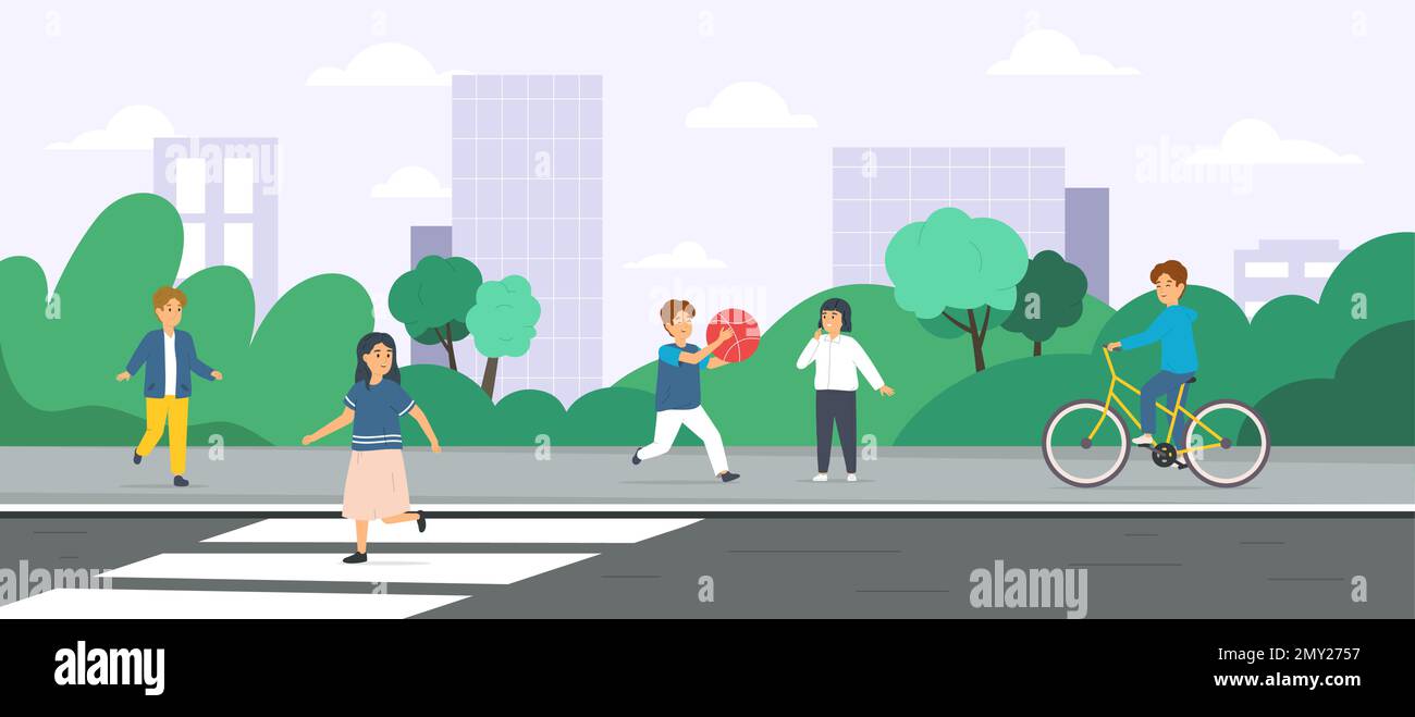 Child crossing road danger Stock Vector Images - Alamy