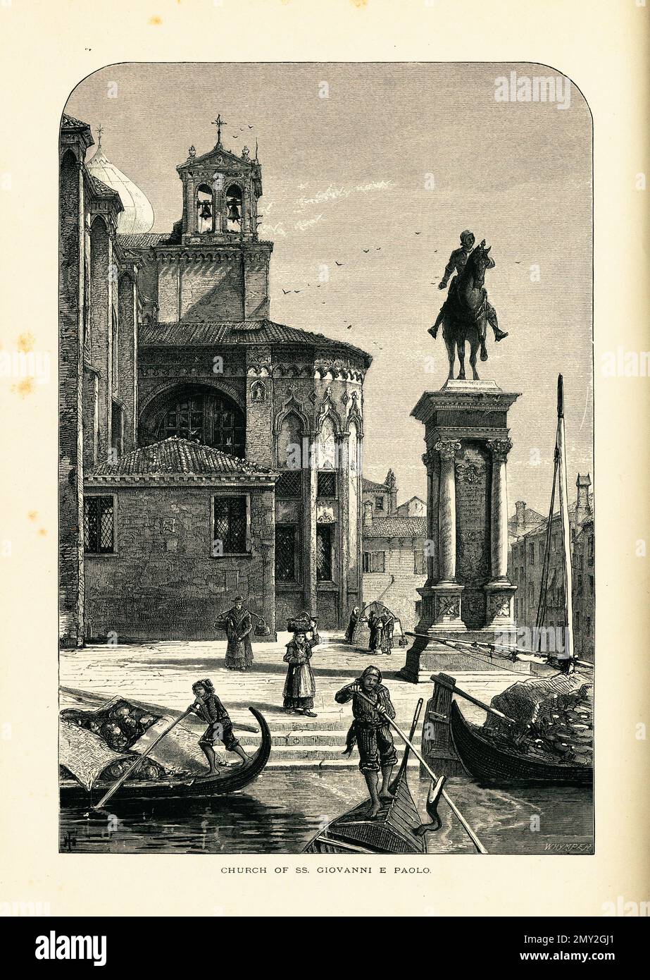 Antique wood engraving of Basilica di San Giovanni e Paolo, one of the