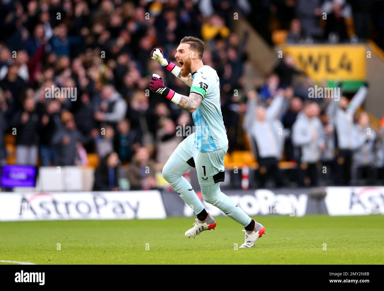 Wolverhampton Wanderers goalkeeper Jose Sa celebrates after Liverpool's Joel Matip (not pictured) scores an own goal during the Premier League match at Molineux Stadium, Wolverhampton. Picture date: Saturday February 4, 2023. Stock Photo