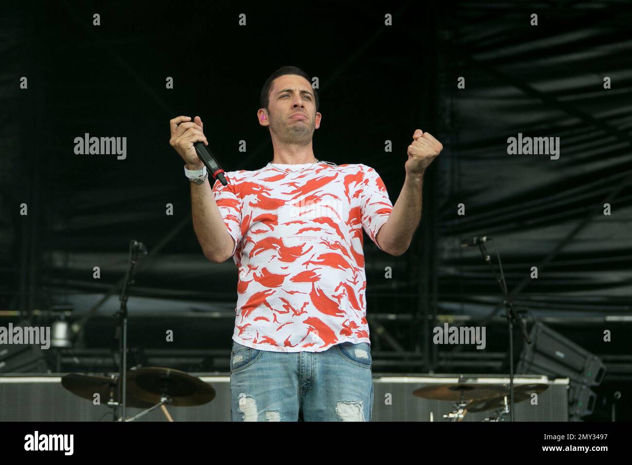 British singer Example performs on the Virgin Media Stage as part of ...