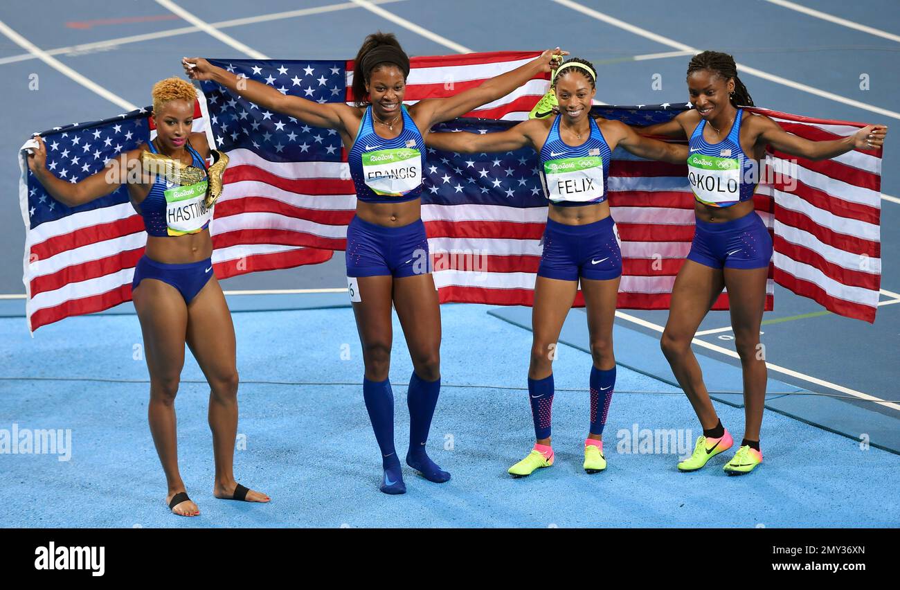 The United States team from left, Natasha Hastings, Phyllis Francis