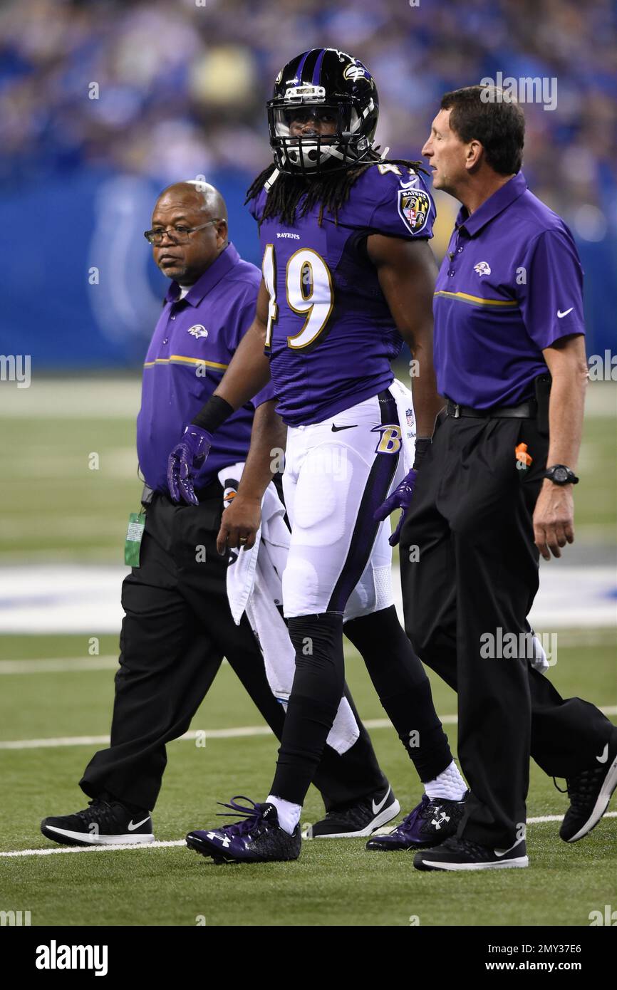 Baltimore Ravens cornerback Maurice Canady (39) runs off the field after an  NFL football game against the Cleveland Browns, Sunday, Sept. 18, 2016, in  Cleveland. The Ravens won 25-20. (AP Photo/David Richard