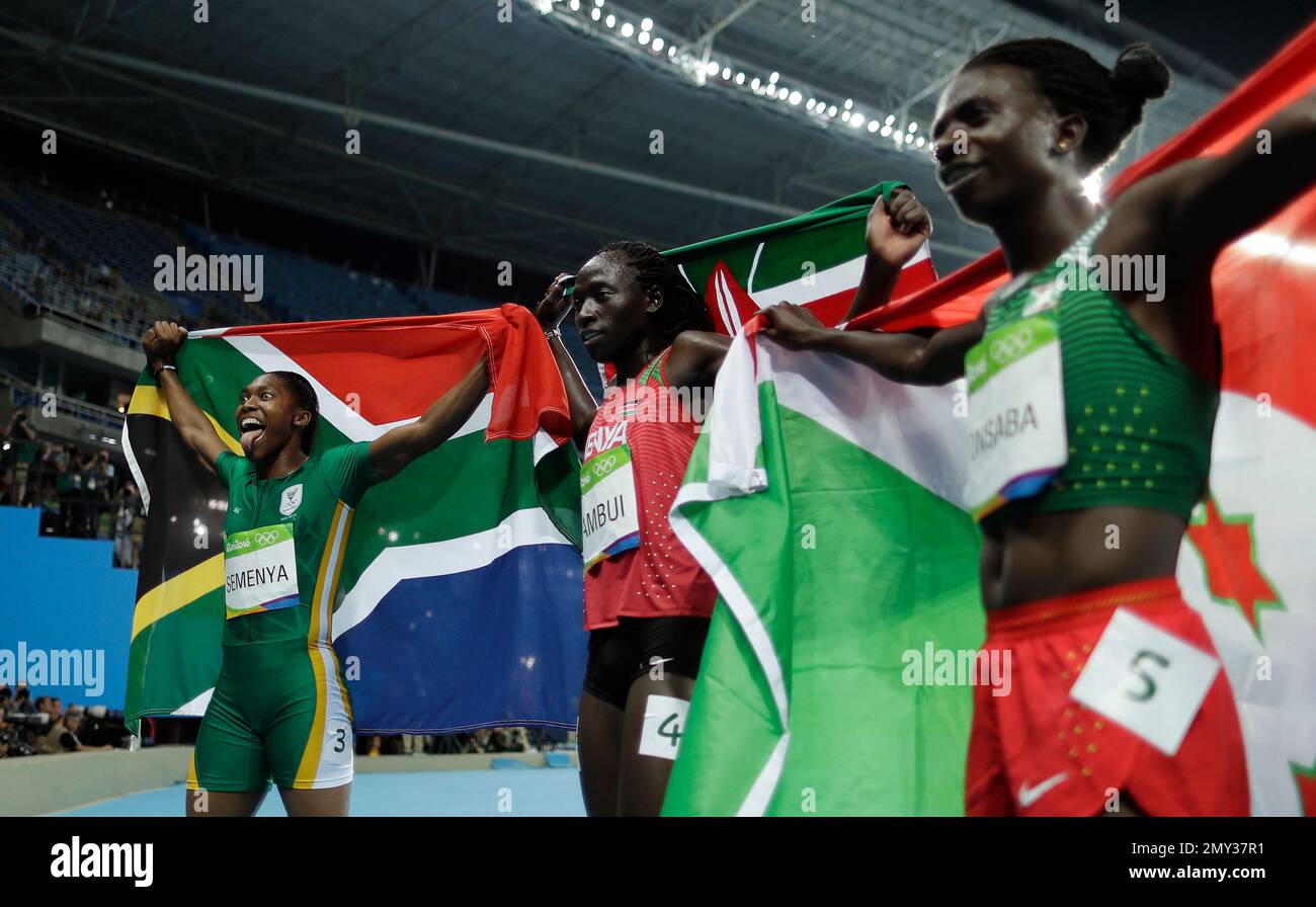 South Africa's gold medal winner Caster Semenya, Kenya's bronze medal