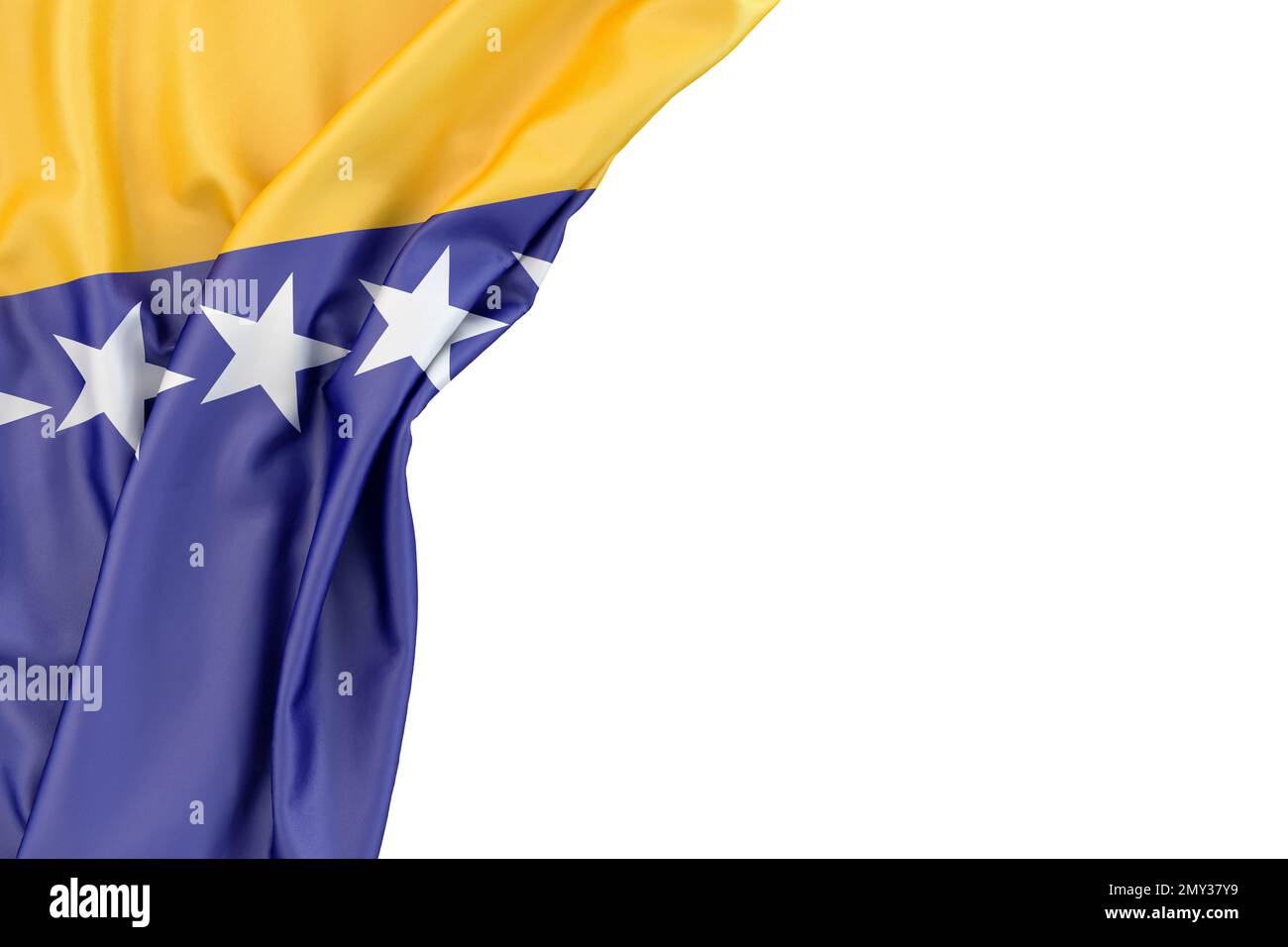 Flag of Bosnia and Herzegovina in the corner on white background. 3D ...