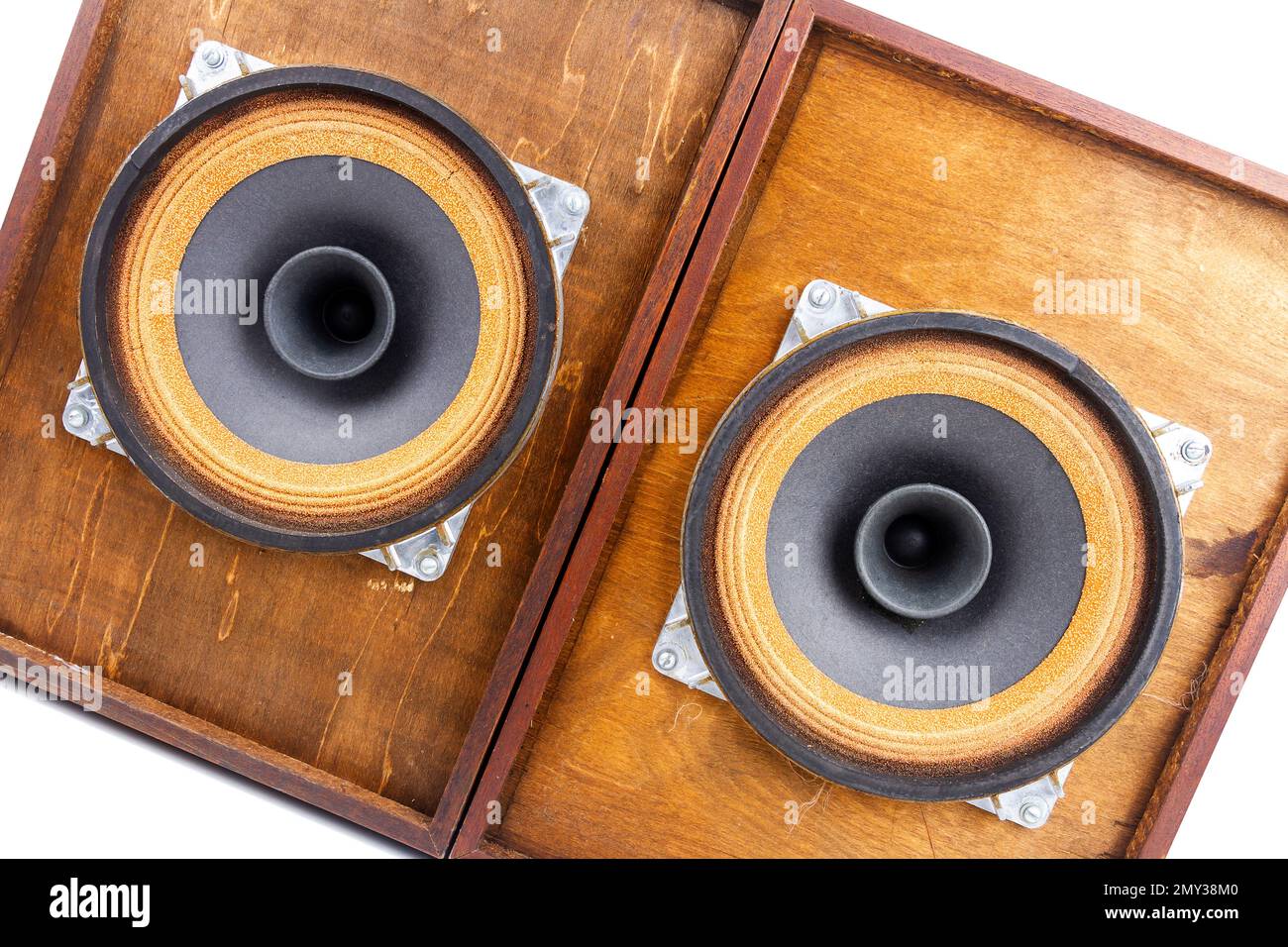 Two vintage speakers with full range drivers isolated on white