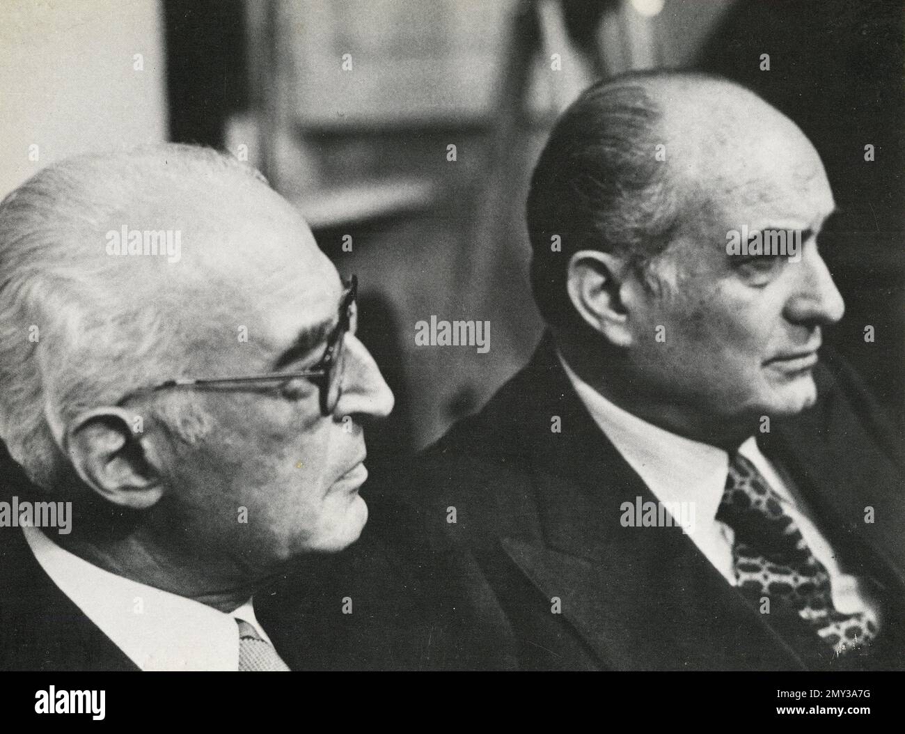 Italian politician and Ministers Luigi Gui and Mario Tanassi involved in the Lockheed scandal, Italy 1977 Stock Photo