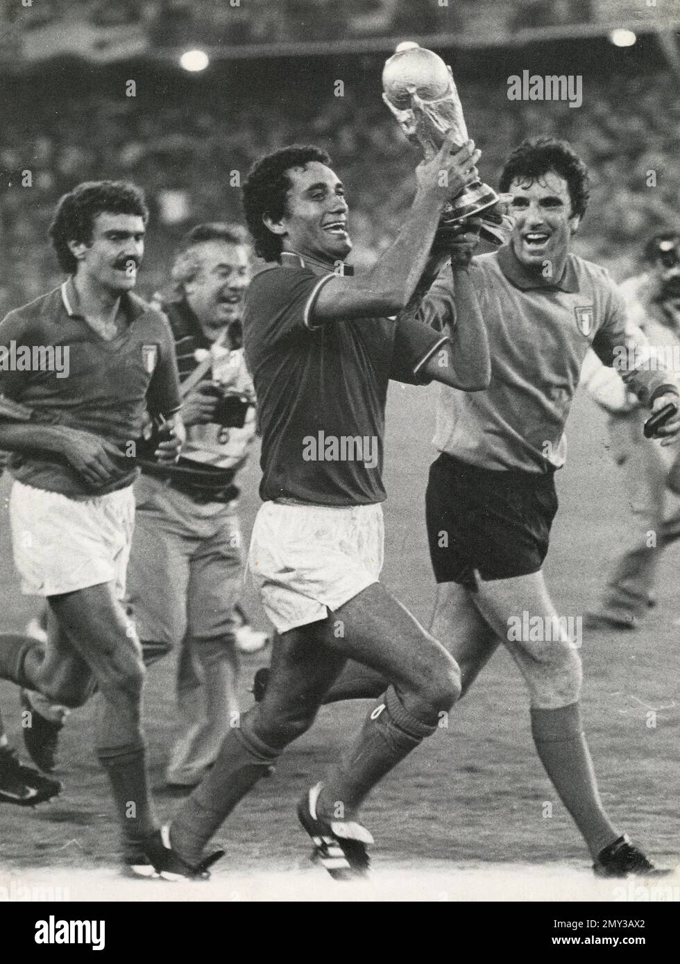 Italian football players (from left) Bergomi, Gentile and Zoff after Italy has won the World Cup, Spain 1982 Stock Photo