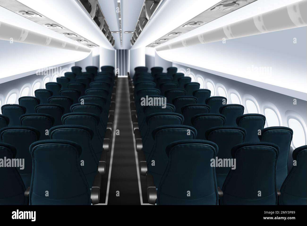 Modern cabin with comfortable seats in airplane Stock Photo Alamy