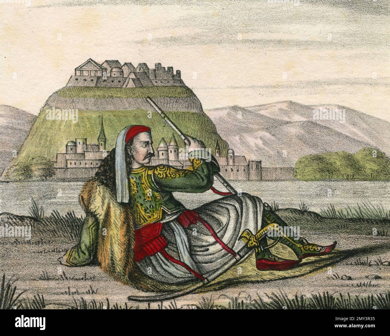 Costumes of Europe Albanian officer, color illustration, 1800s Stock