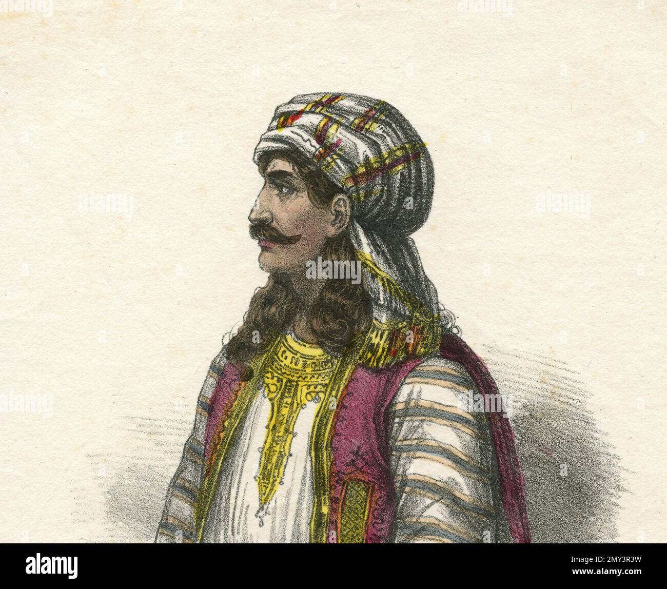 Portrait of Greek army officer Demetrius Ypsalanti, color illustration, 1800s Stock Photo