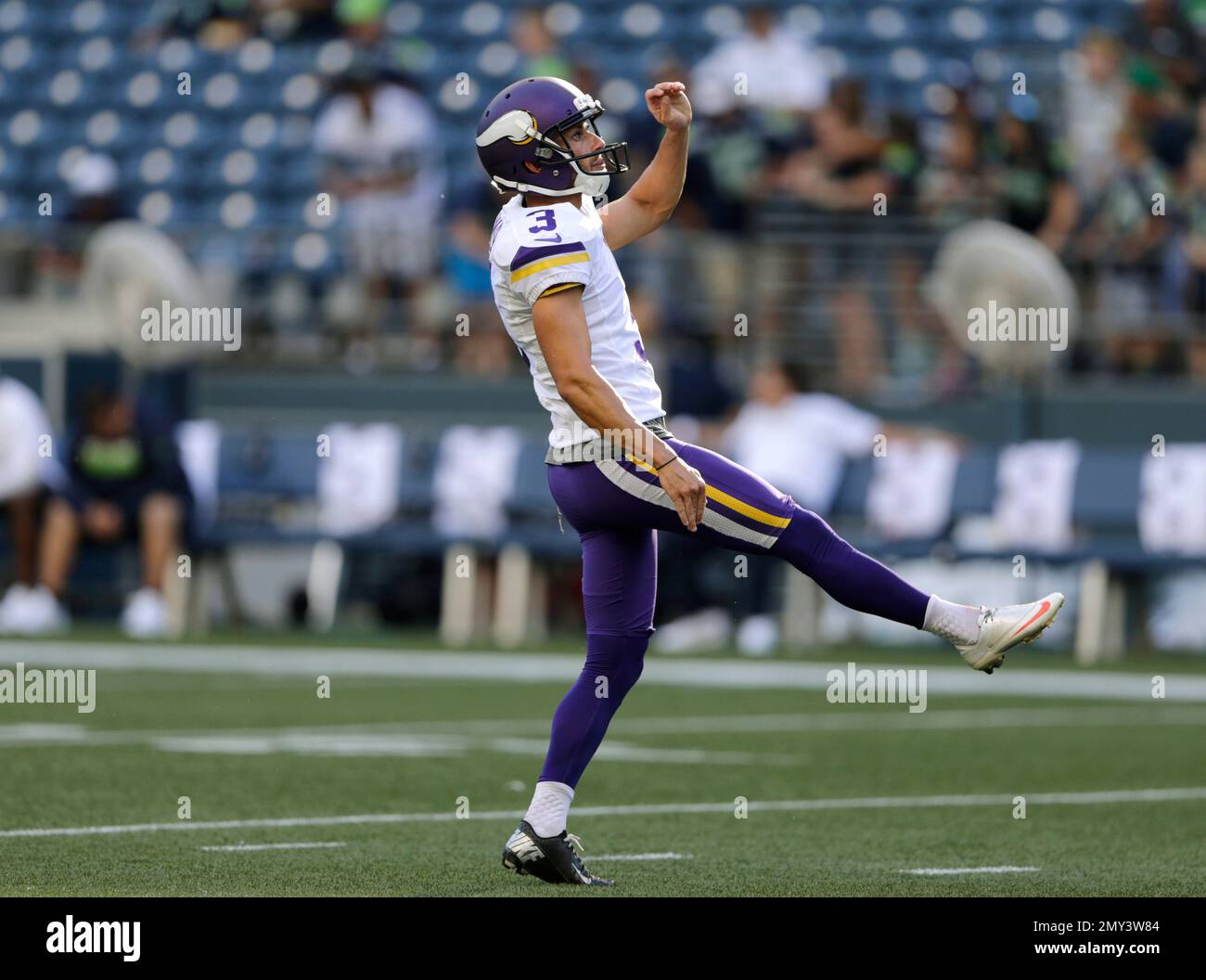 Minnesota Vikings kicker Blair Walsh watches a kick as he readies for the team s preseason NFL football game against the Seattle Seahawks Thursday Aug. 18 2016 in Seattle. AP Photo John Froschauer Sto...
