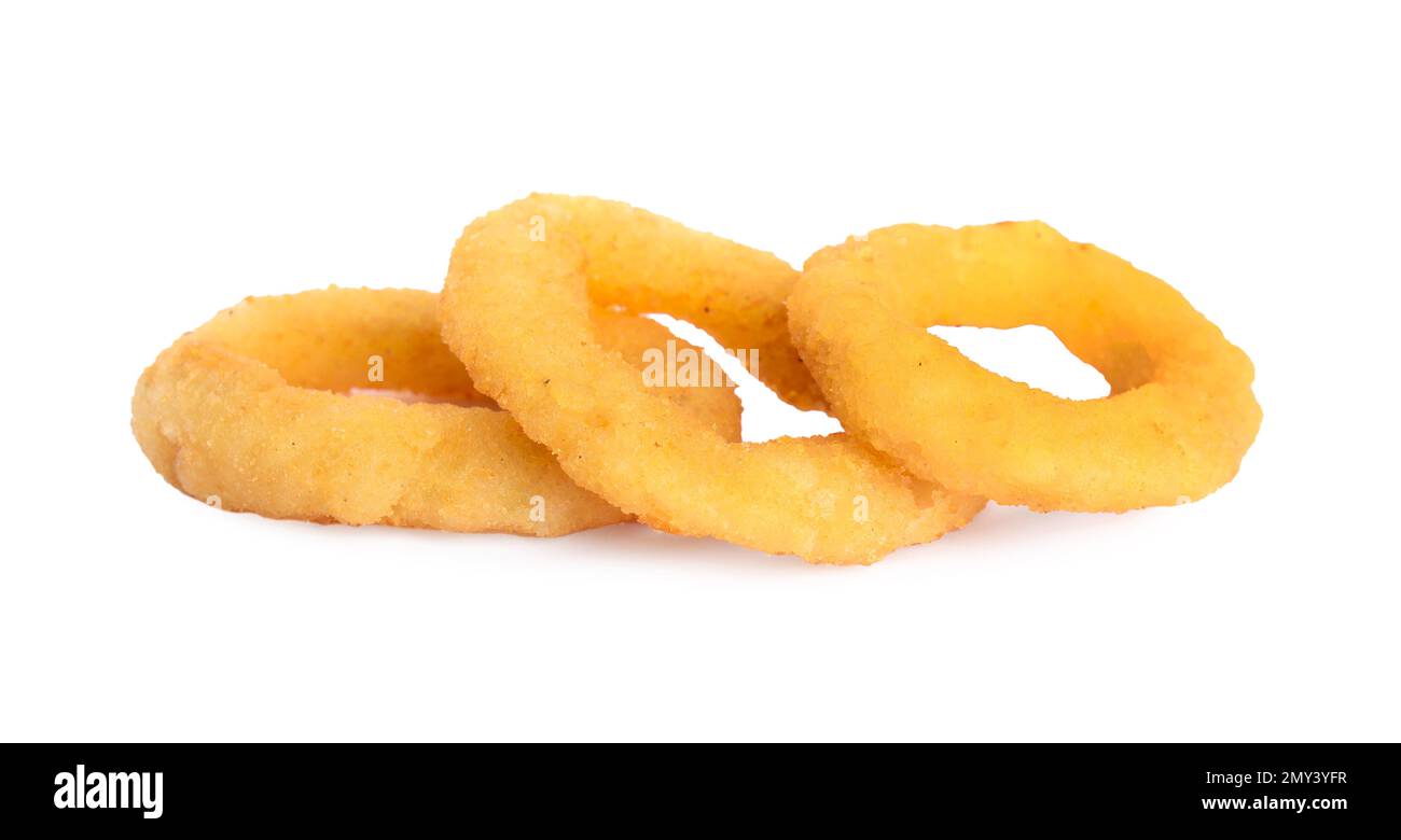 Delicious golden onion rings isolated on white Stock Photo - Alamy