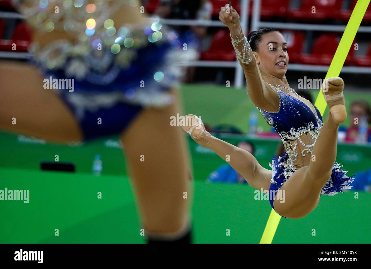 Team Italy performs during a rhythmic gymnastics practice session at the 2016 Summer Olympics in Rio de Janeiro, Brazil, Thursday, Aug