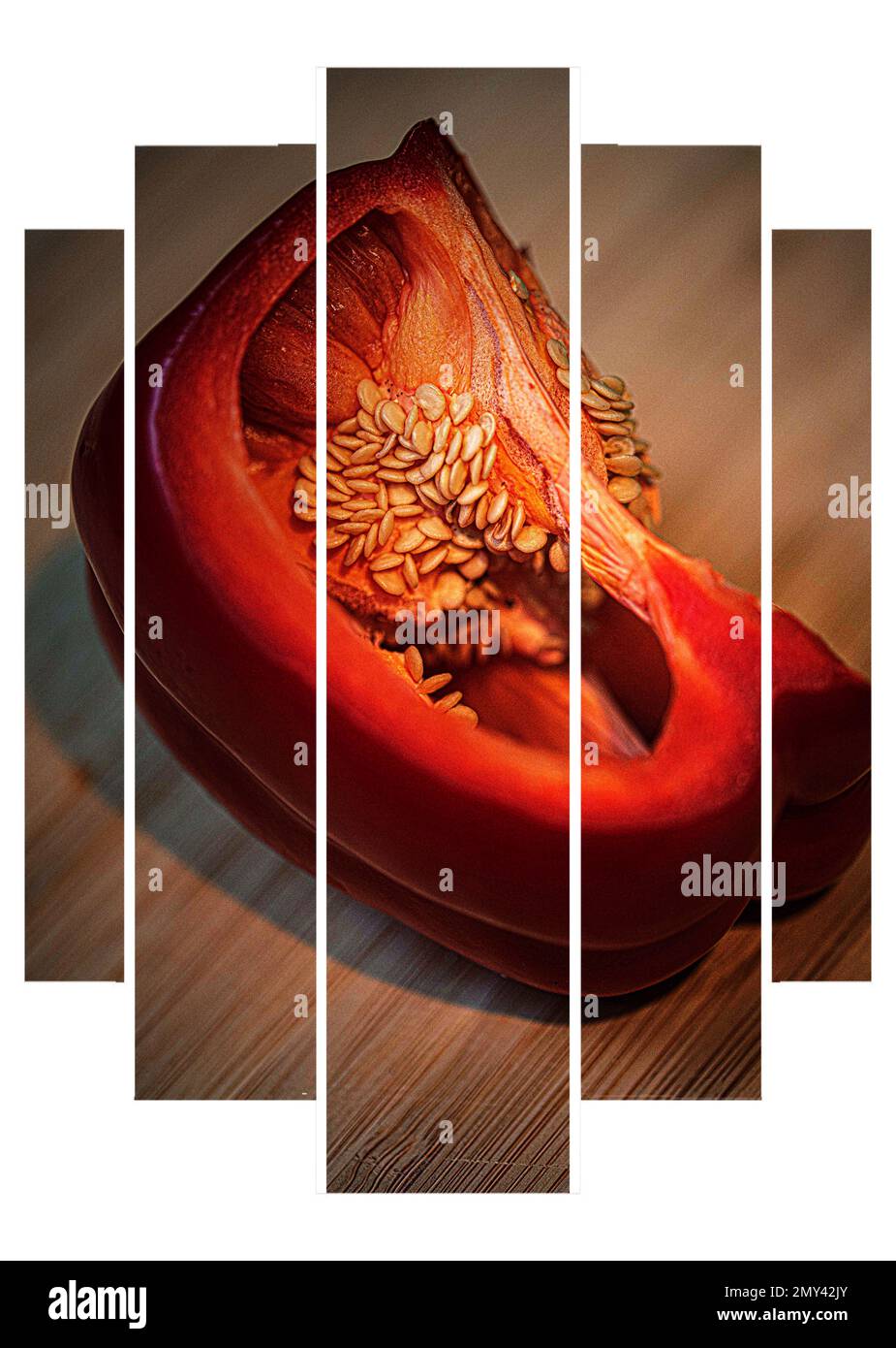 Photographs taken for wall art lovers a table top exercise in the Kitchen of food items on the chopping board Stock Photo