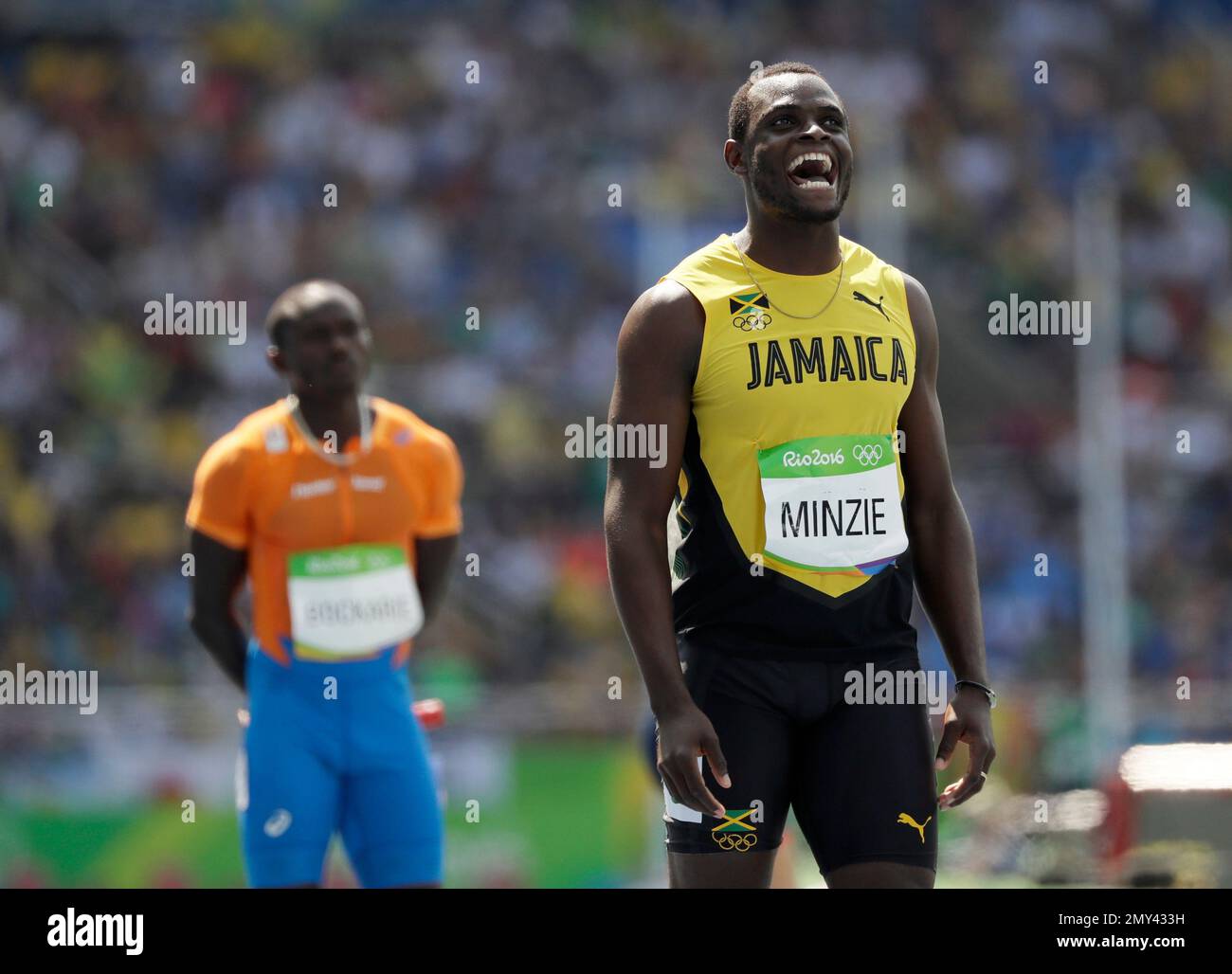 Jamaica's Jevaughn Minzie after competing in a men's 4x100meter relay