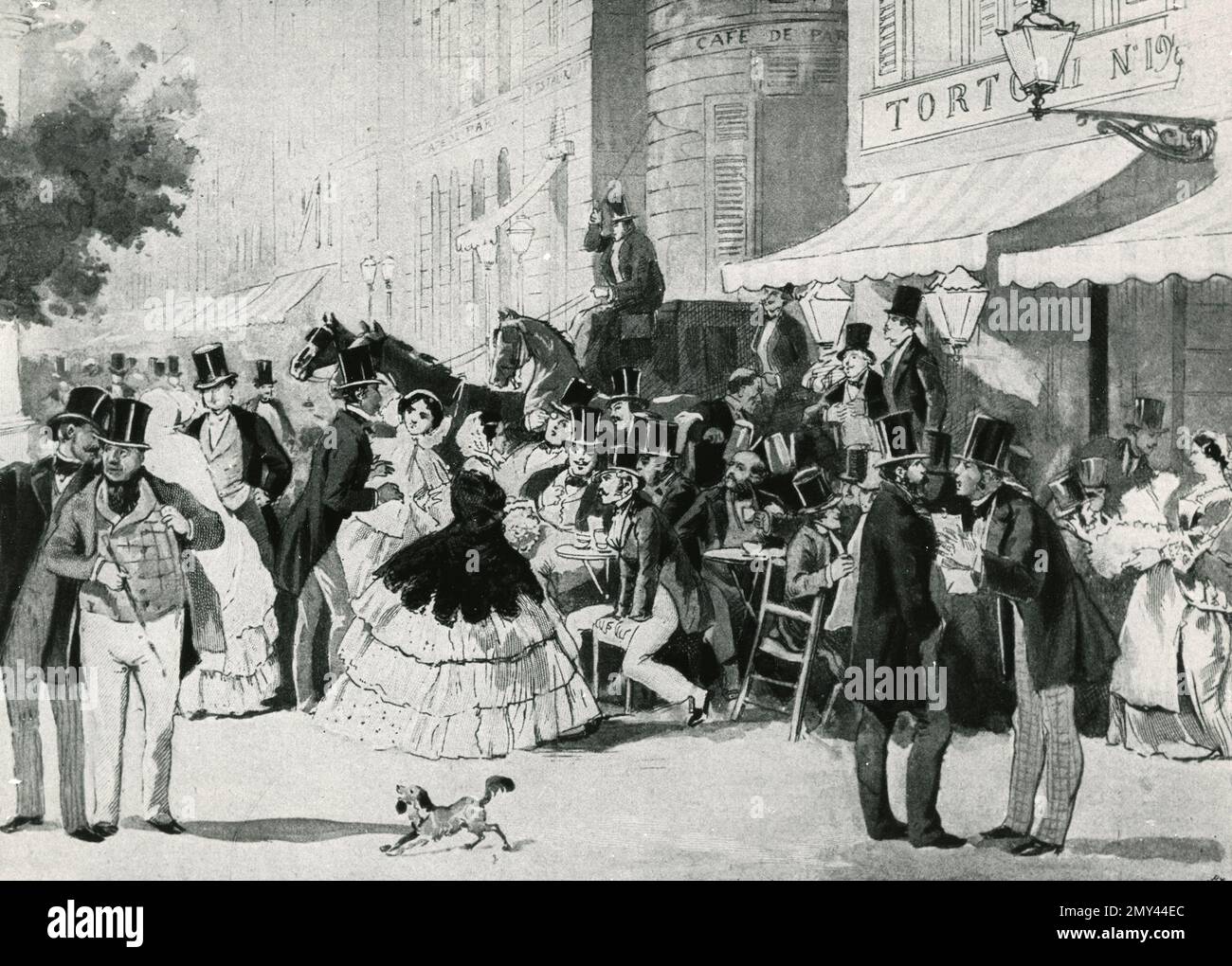 Café on a Paris boulevard in the mid-19th century, illustration, France 1856 Stock Photo