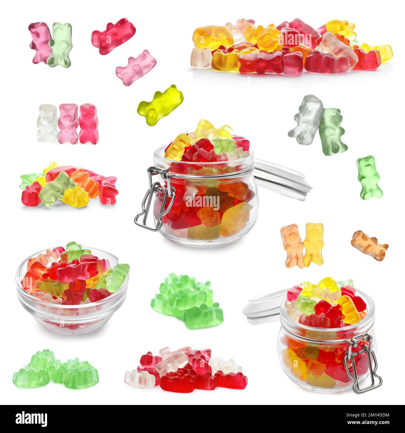 Set of delicious jelly candies on white background Stock Photo - Alamy