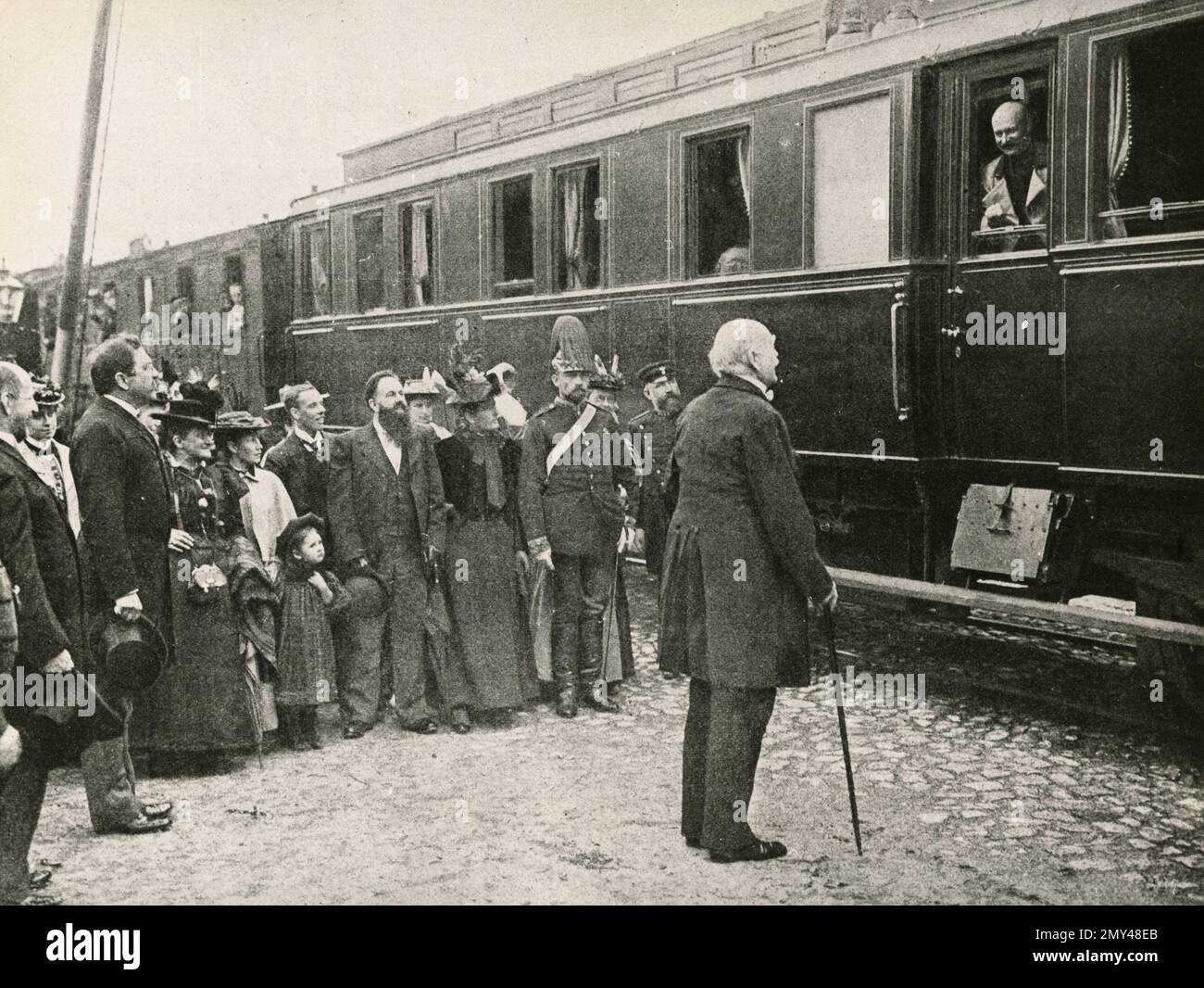 German statesman and diplomat Otto von Bismarck greeting Prince consort Henry of Mecklenburg-Schwerin, Germany 1897 Stock Photo