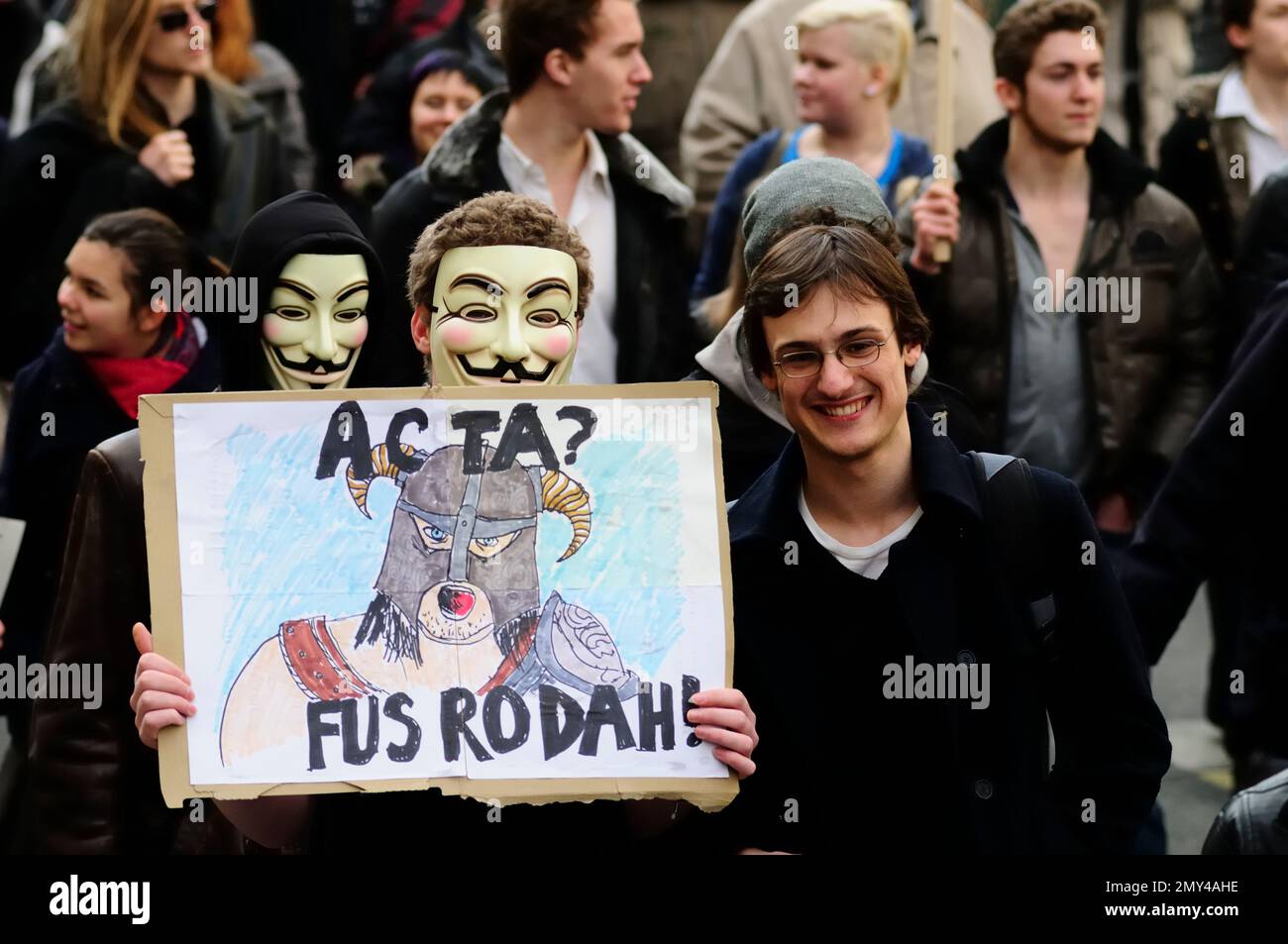 Vienna, Austria. February 25, 2012. Anti ACTA (Anti-Counterfeiting Trade Agreement) demonstration in Vienna Stock Photo