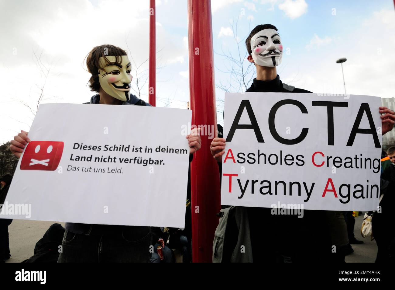 Vienna, Austria. February 25, 2012. Anti ACTA (Anti-Counterfeiting Trade Agreement) demonstration in Vienna Stock Photo
