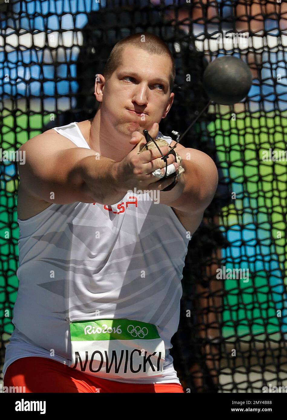 Poland's Wojciech Nowicki makes an attempt in the men's hammer throw