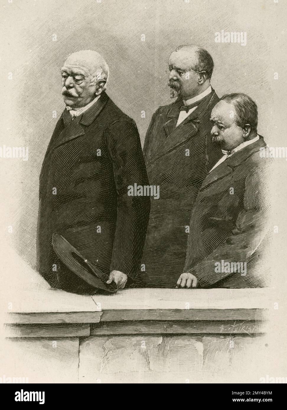 German statesman and diplomat Otto von Bismarck receives a farmers' delegation, illustration 1870s Stock Photo