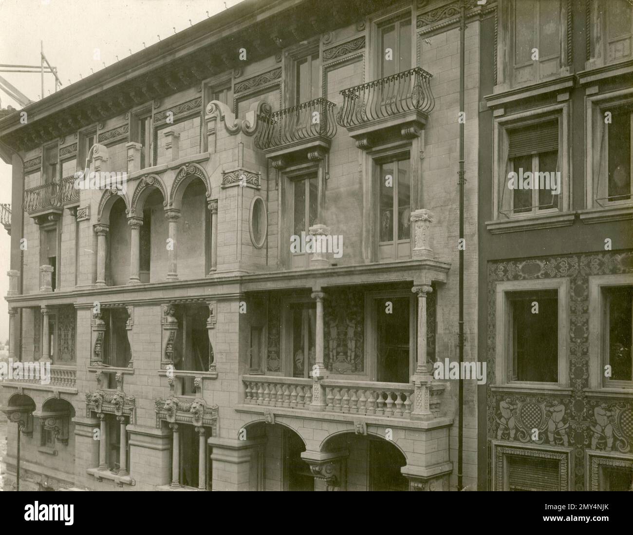 Ornate architectural details on an old building Stock Photo