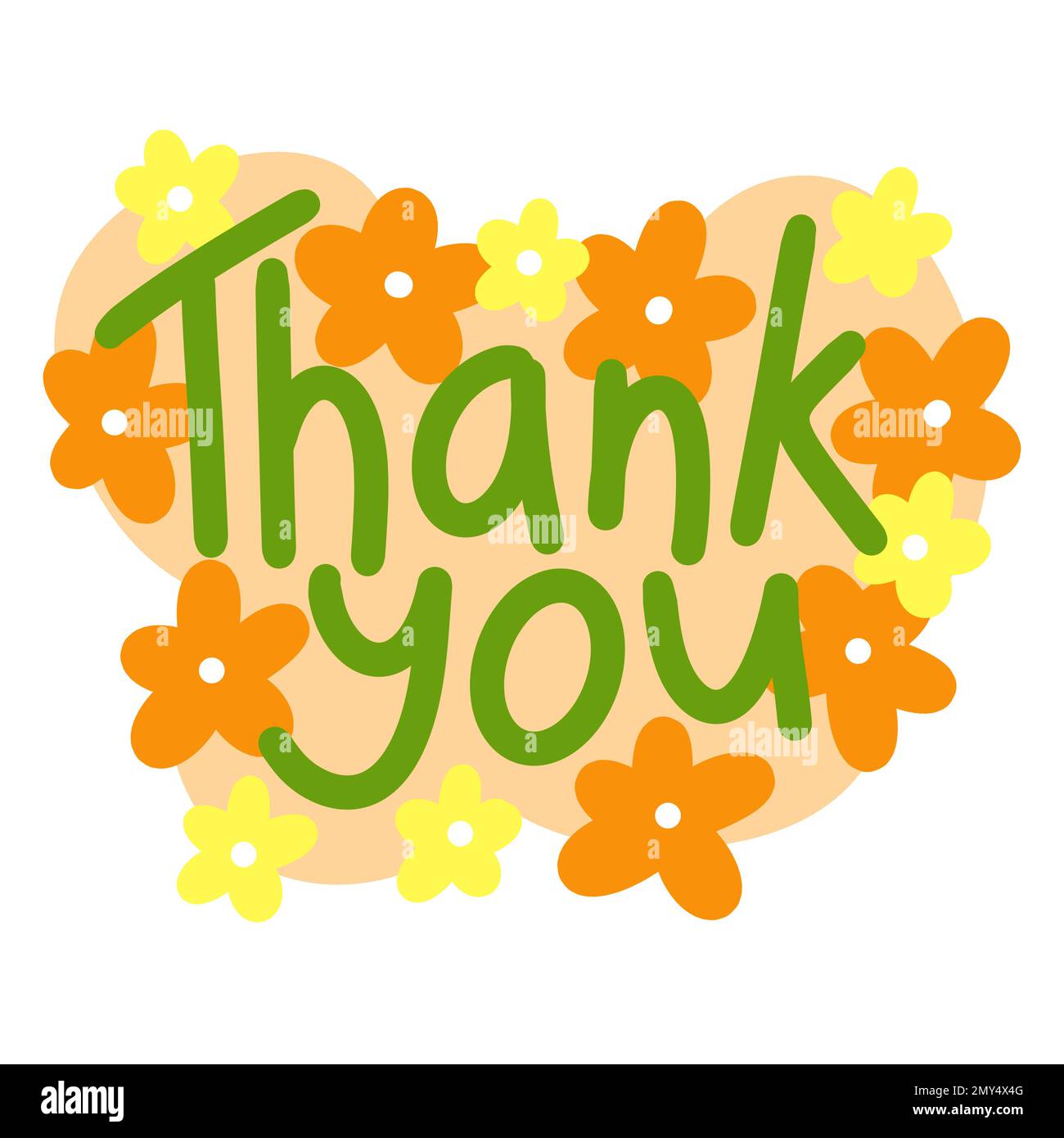 Hand drawn illustration of thank you words with flowers, lettering ...