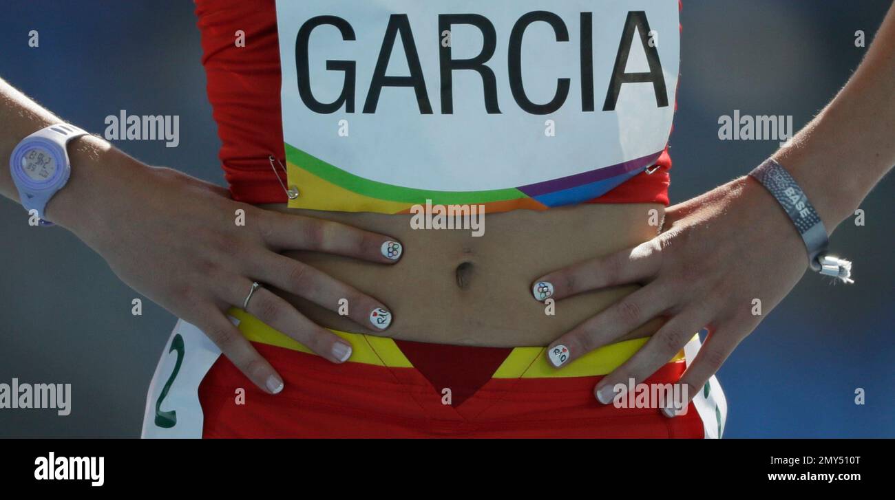 Spain's Estela Garcia after competing in a women's 200meter heat