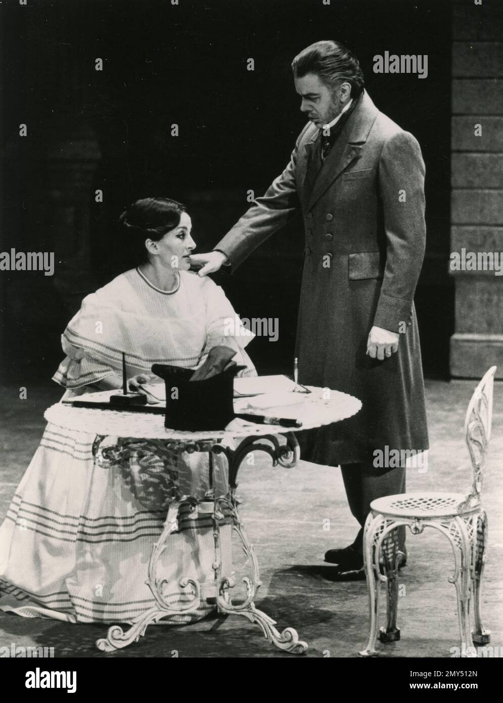 Actors Jonathan Summers and Natalia Rom in Opera North's new production of La Traviata by Verdi, UK 1980s Stock Photo
