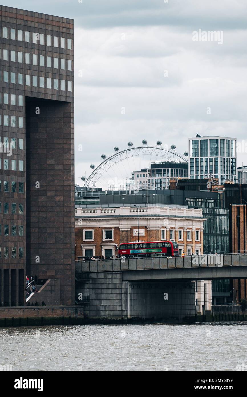 London Eye Ferris Wheel close up clear sky United Kingdom Stock Photo