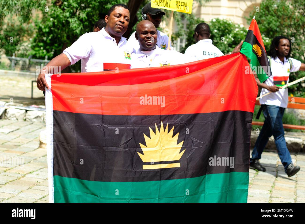 Vienna, Austria. 30 May 2015. Supporters of the Indigenous People of Biafra (IPOB) demonstrate in front of the Foreign Ministry in Vienna Stock Photo