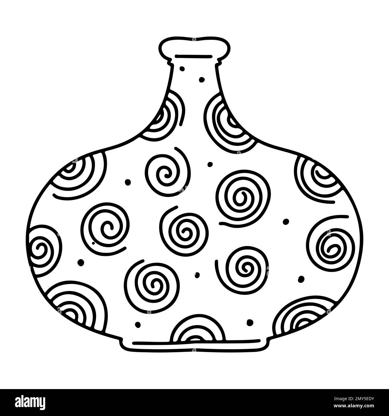 Decorative ceramic vase in hand drawn doodle style. Isolated vector