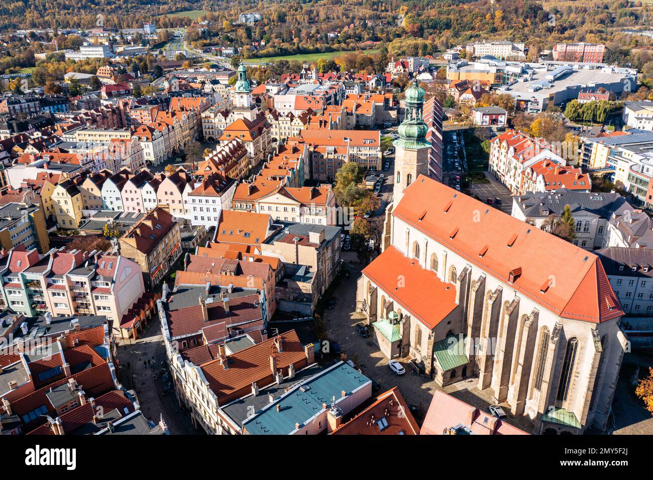 Jelenia Gora city center aerial view Stock Photo